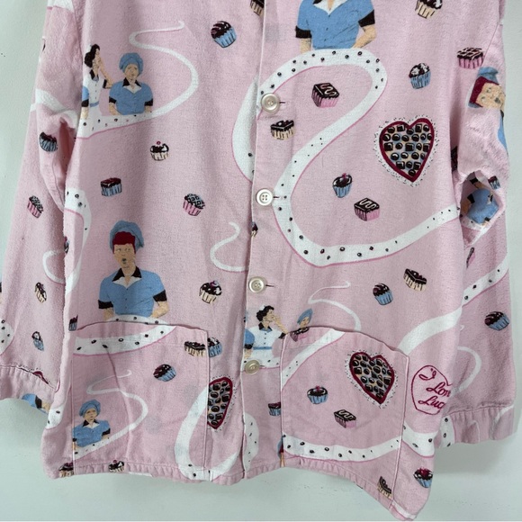 NICK & NORA I Love Lucy Chocolate Factory PJ Pajama Set Top Bottom Pink Flannel - Picture 6 of 16